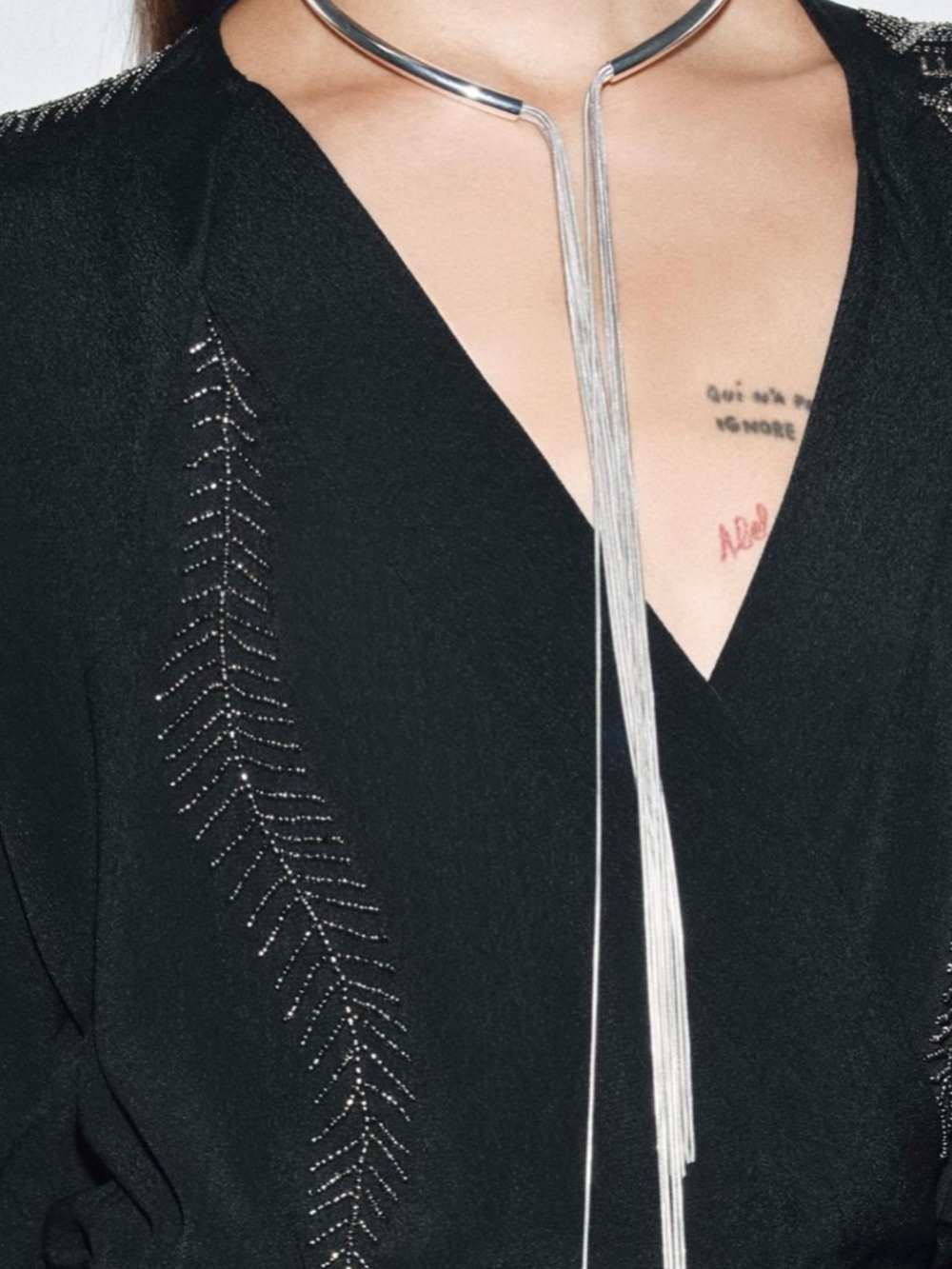 Zara Black Beaded V-Neck Loungewear Top